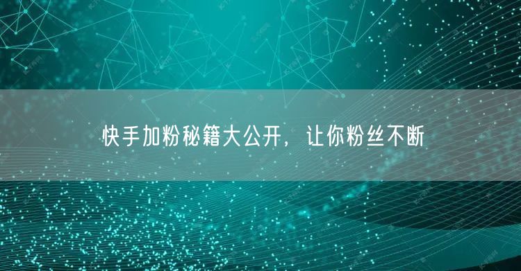 快手加粉秘籍大公开，让你粉丝不断