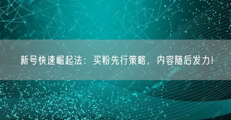 新号快速崛起法：买粉先行策略，内容随后发力！