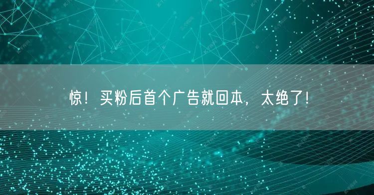 惊！买粉后首个广告就回本，太绝了！