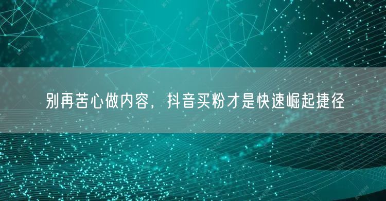 别再苦心做内容，抖音买粉才是快速崛起捷径
