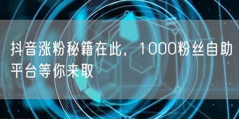 抖音涨粉秘籍在此，1000粉丝自助平台等你来取